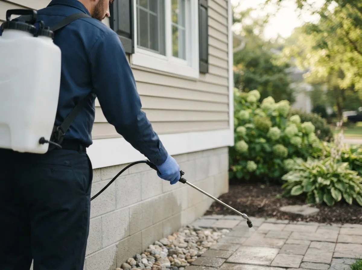 Pest control technician inspecting a home in Mason, OH